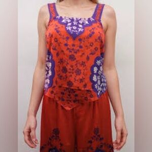 Rachel Zoe Red and Purple Floral Top & Wide Leg Flowy Pant Set